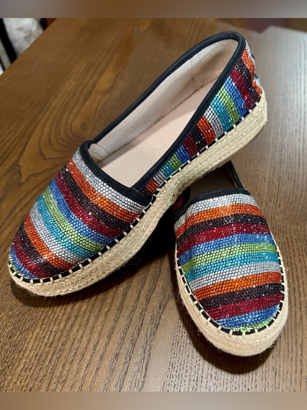 Gianni Bini Multicolor Striped Espadrilles with Black Trim
